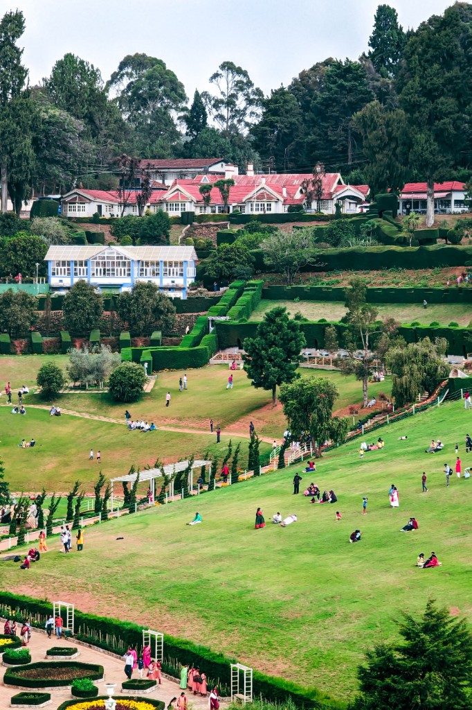 Ooty Botanical Garden with misty Nilgiri hills